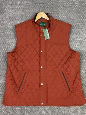 Orvis RT7 Quilted Vest Mens XXL Russet Rust Orange Route 7 Diamond Outdoor NEW